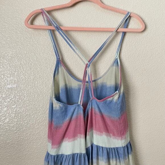 Outerknown Dress Womens Medium Blue Pink Cielo Striped Mini Swing Cotton Hippie - Picture 7 of 11